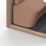 ARC Pod phone booth with iconic curved arch, luxury wood-effect roof, and designer fabric exterior